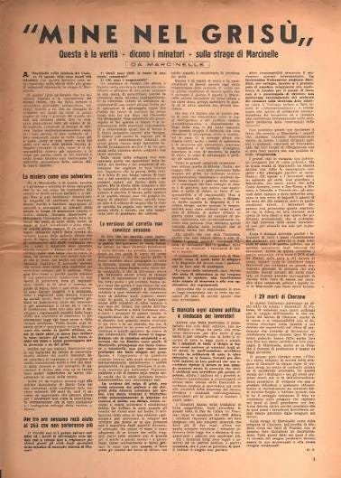 L articolo Mine nel grisu di Giulio Seniga su Azione comunista, 15 settembre 1956